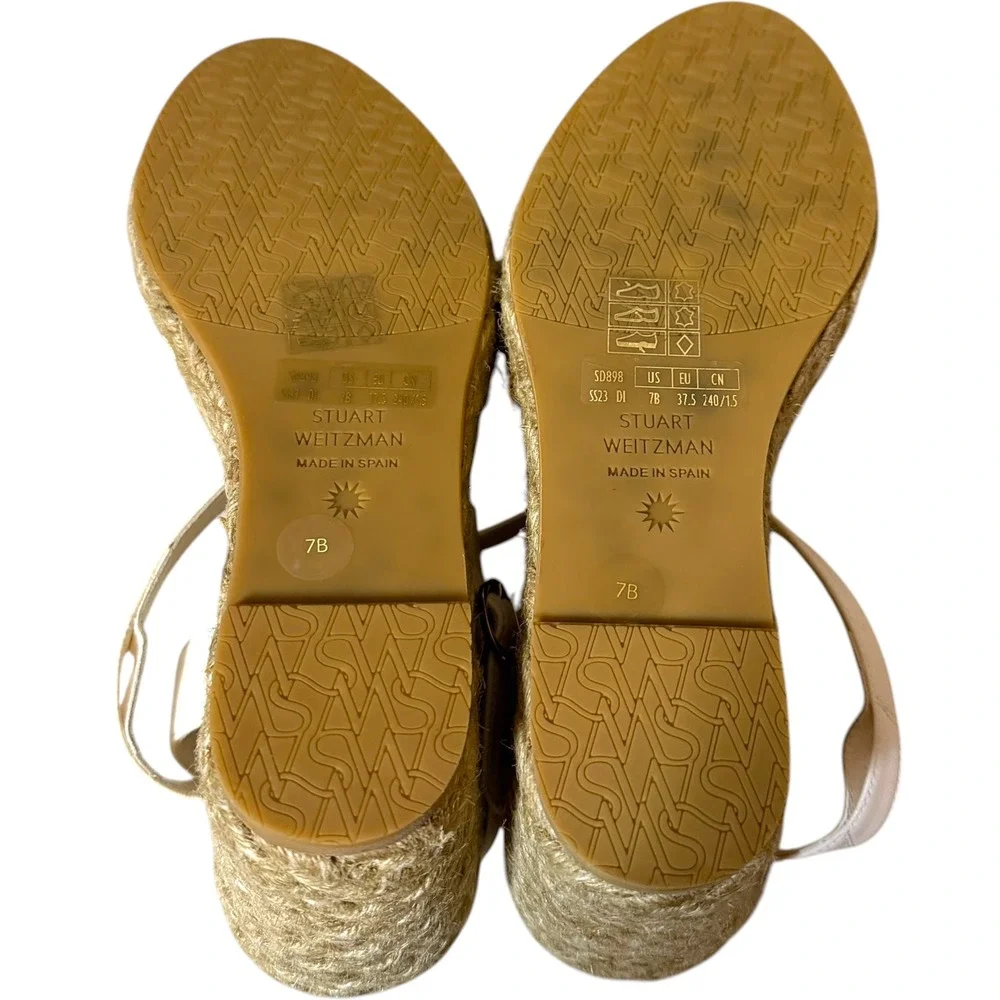 Stuart Weitzman Espadrille Wedge Sandals Playa 7B Cream Leather Knot SD898 - Picture 7 of 11